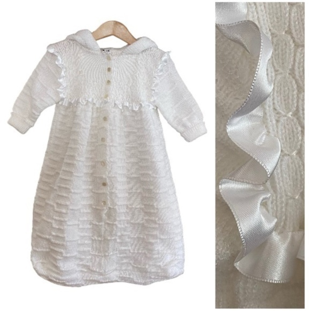 Sarah Louise White Knit Ruffle Hooded Sweater Bunting Sleep Sack Bag